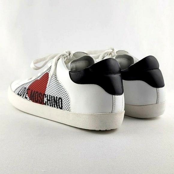 Love Moschino Women's White Black Leather Low Top Sneakers Logo Heart Sz 10/ 41 - Picture 6 of 16